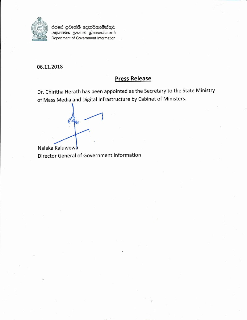 Dr. Chiritha Herath has been appointed 1 E