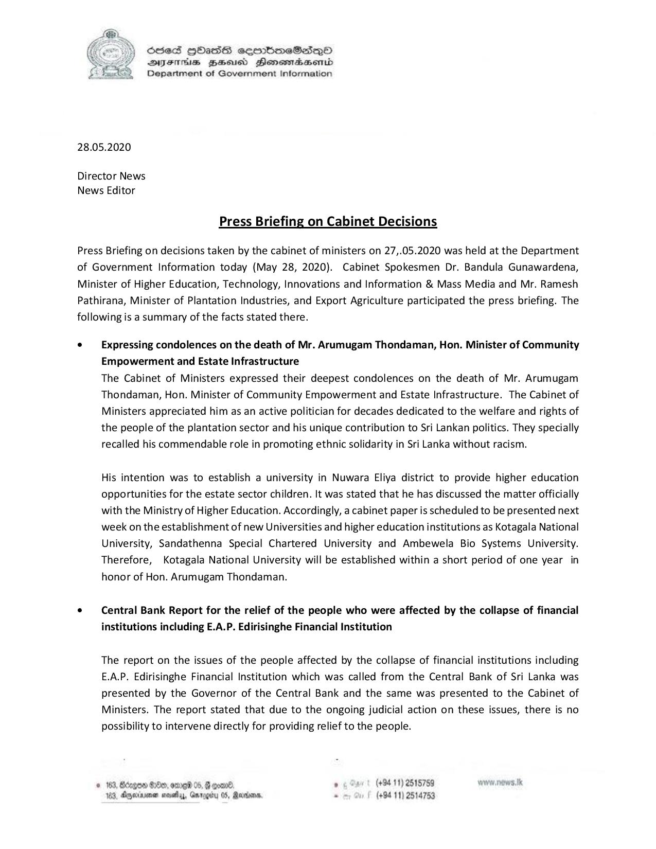 Press Briefing on Cabinet Decisions page 001