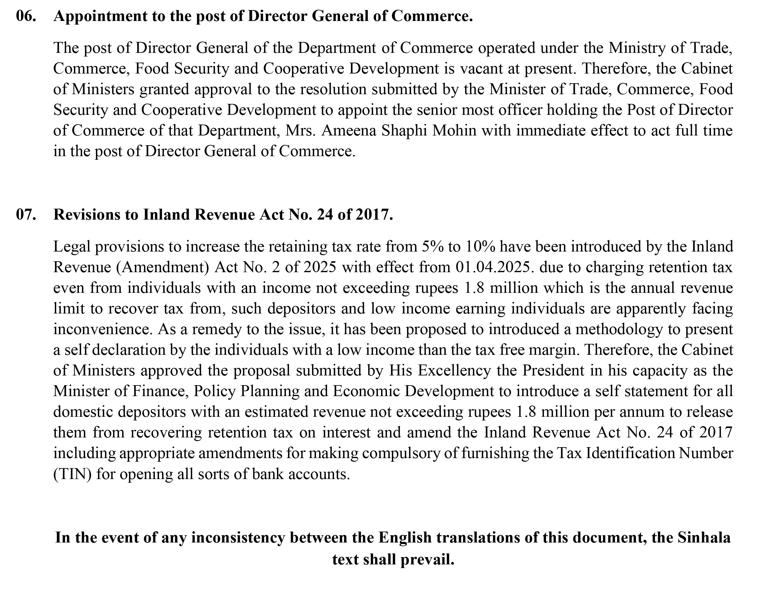 Cabinet Decisions on 193